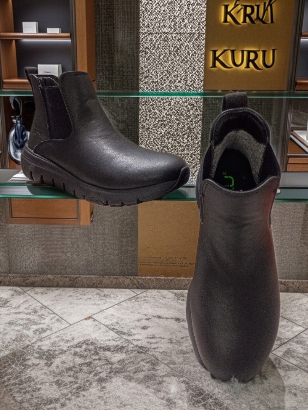KURU Flex Astra Black Leather Ankle Boots with Plantar Fascitis Arch Support 8.5